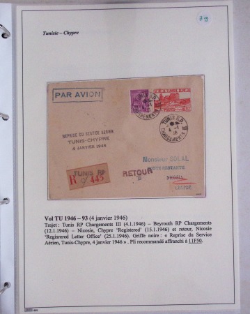 48 plis dans un classeur de bureau blanc : L'aviation en Tunisie (1916 - 1946) dont accident de Burello à Marignane (9.2.38) et une lettre par avion AFF n°269