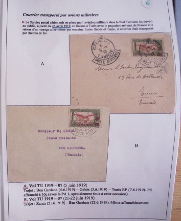 Collection de 126 plis : "Courriers aéropostaux vers et à partir de la Tunisie (1916 - 1943) dans un classeur de bureau blanc dont 4 plis Service postal aviation militaire sud tunisien