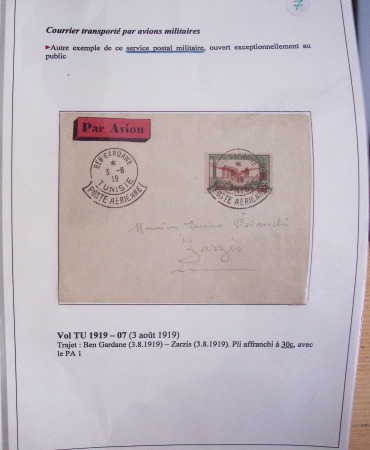 Collection de 126 plis : "Courriers aéropostaux vers et à partir de la Tunisie (1916 - 1943) dans un classeur de bureau blanc dont 4 plis Service postal aviation militaire sud tunisien