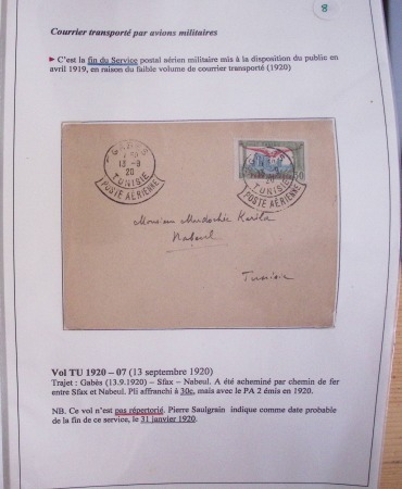 Collection de 126 plis : "Courriers aéropostaux vers et à partir de la Tunisie (1916 - 1943) dans un classeur de bureau blanc dont 4 plis Service postal aviation militaire sud tunisien