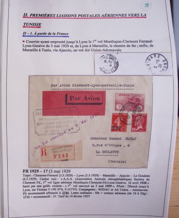 Collection de 126 plis : "Courriers aéropostaux vers et à partir de la Tunisie (1916 - 1943) dans un classeur de bureau blanc dont 4 plis Service postal aviation militaire sud tunisien