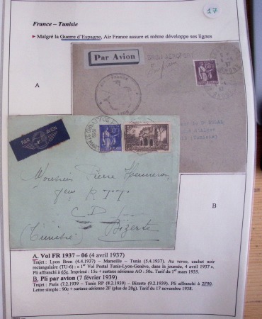 Collection de 126 plis : "Courriers aéropostaux vers et à partir de la Tunisie (1916 - 1943) dans un classeur de bureau blanc dont 4 plis Service postal aviation militaire sud tunisien