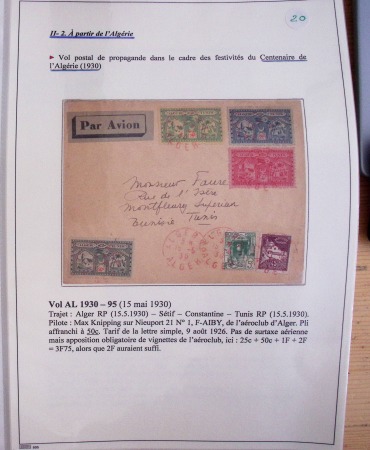 Collection de 126 plis : "Courriers aéropostaux vers et à partir de la Tunisie (1916 - 1943) dans un classeur de bureau blanc dont 4 plis Service postal aviation militaire sud tunisien
