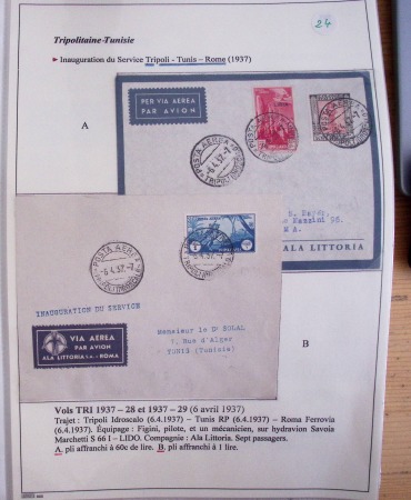 Collection de 126 plis : "Courriers aéropostaux vers et à partir de la Tunisie (1916 - 1943) dans un classeur de bureau blanc dont 4 plis Service postal aviation militaire sud tunisien
