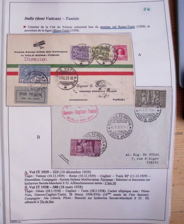 Collection de 126 plis : "Courriers aéropostaux vers et à partir de la Tunisie (1916 - 1943) dans un classeur de bureau blanc dont 4 plis Service postal aviation militaire sud tunisien