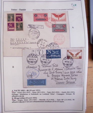 Collection de 126 plis : "Courriers aéropostaux vers et à partir de la Tunisie (1916 - 1943) dans un classeur de bureau blanc dont 4 plis Service postal aviation militaire sud tunisien