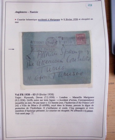 Collection de 126 plis : "Courriers aéropostaux vers et à partir de la Tunisie (1916 - 1943) dans un classeur de bureau blanc dont 4 plis Service postal aviation militaire sud tunisien