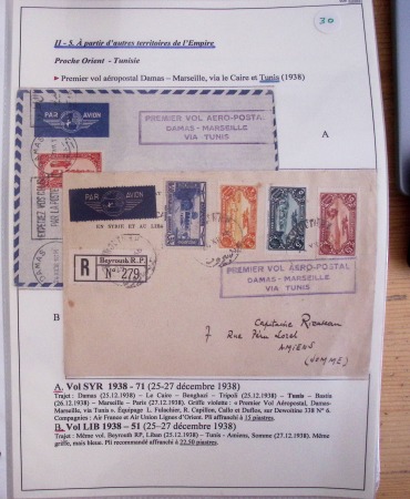 Collection de 126 plis : "Courriers aéropostaux vers et à partir de la Tunisie (1916 - 1943) dans un classeur de bureau blanc dont 4 plis Service postal aviation militaire sud tunisien