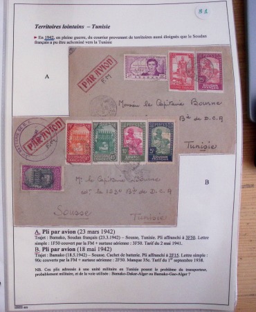 Collection de 126 plis : "Courriers aéropostaux vers et à partir de la Tunisie (1916 - 1943) dans un classeur de bureau blanc dont 4 plis Service postal aviation militaire sud tunisien