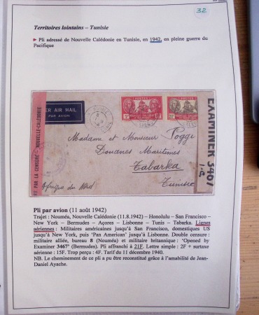 Collection de 126 plis : "Courriers aéropostaux vers et à partir de la Tunisie (1916 - 1943) dans un classeur de bureau blanc dont 4 plis Service postal aviation militaire sud tunisien