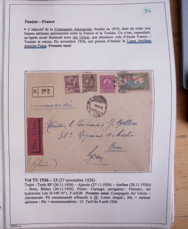 Collection de 126 plis : "Courriers aéropostaux vers et à partir de la Tunisie (1916 - 1943) dans un classeur de bureau blanc dont 4 plis Service postal aviation militaire sud tunisien