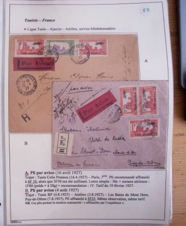Collection de 126 plis : "Courriers aéropostaux vers et à partir de la Tunisie (1916 - 1943) dans un classeur de bureau blanc dont 4 plis Service postal aviation militaire sud tunisien