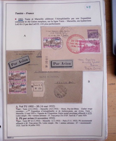 Collection de 126 plis : "Courriers aéropostaux vers et à partir de la Tunisie (1916 - 1943) dans un classeur de bureau blanc dont 4 plis Service postal aviation militaire sud tunisien