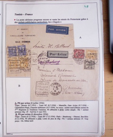 Collection de 126 plis : "Courriers aéropostaux vers et à partir de la Tunisie (1916 - 1943) dans un classeur de bureau blanc dont 4 plis Service postal aviation militaire sud tunisien