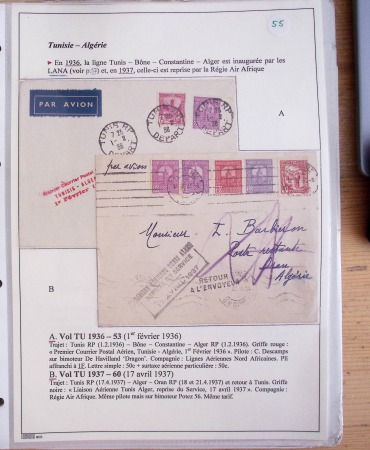 Collection de 126 plis : "Courriers aéropostaux vers et à partir de la Tunisie (1916 - 1943) dans un classeur de bureau blanc dont 4 plis Service postal aviation militaire sud tunisien