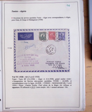 Collection de 126 plis : "Courriers aéropostaux vers et à partir de la Tunisie (1916 - 1943) dans un classeur de bureau blanc dont 4 plis Service postal aviation militaire sud tunisien