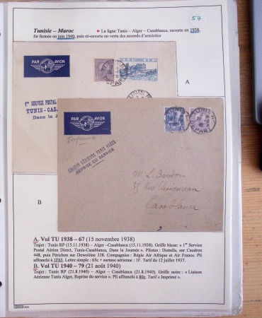 Collection de 126 plis : "Courriers aéropostaux vers et à partir de la Tunisie (1916 - 1943) dans un classeur de bureau blanc dont 4 plis Service postal aviation militaire sud tunisien