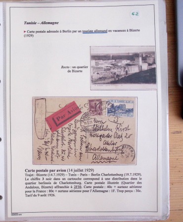 Collection de 126 plis : "Courriers aéropostaux vers et à partir de la Tunisie (1916 - 1943) dans un classeur de bureau blanc dont 4 plis Service postal aviation militaire sud tunisien