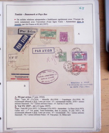 Collection de 126 plis : "Courriers aéropostaux vers et à partir de la Tunisie (1916 - 1943) dans un classeur de bureau blanc dont 4 plis Service postal aviation militaire sud tunisien