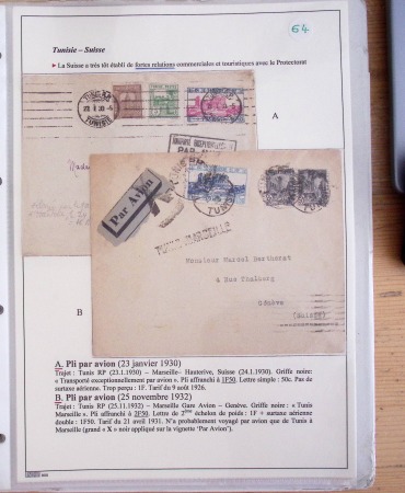 Collection de 126 plis : "Courriers aéropostaux vers et à partir de la Tunisie (1916 - 1943) dans un classeur de bureau blanc dont 4 plis Service postal aviation militaire sud tunisien