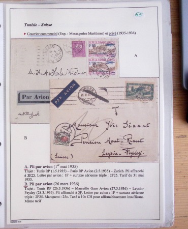 Collection de 126 plis : "Courriers aéropostaux vers et à partir de la Tunisie (1916 - 1943) dans un classeur de bureau blanc dont 4 plis Service postal aviation militaire sud tunisien