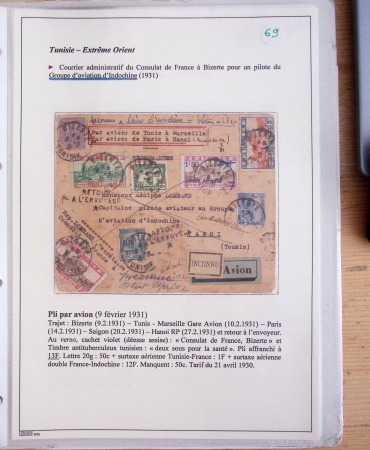 Collection de 126 plis : "Courriers aéropostaux vers et à partir de la Tunisie (1916 - 1943) dans un classeur de bureau blanc dont 4 plis Service postal aviation militaire sud tunisien