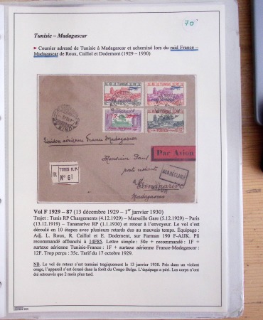 Collection de 126 plis : "Courriers aéropostaux vers et à partir de la Tunisie (1916 - 1943) dans un classeur de bureau blanc dont 4 plis Service postal aviation militaire sud tunisien