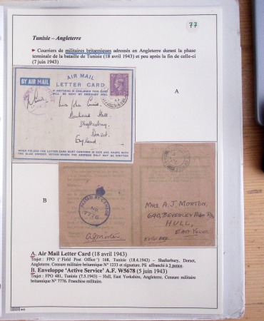 Collection de 126 plis : "Courriers aéropostaux vers et à partir de la Tunisie (1916 - 1943) dans un classeur de bureau blanc dont 4 plis Service postal aviation militaire sud tunisien