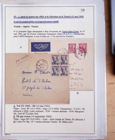 Collection de 126 plis : "Courriers aéropostaux vers et à partir de la Tunisie (1916 - 1943) dans un classeur de bureau blanc dont 4 plis Service postal aviation militaire sud tunisien