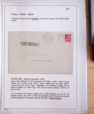 Collection de 126 plis : "Courriers aéropostaux vers et à partir de la Tunisie (1916 - 1943) dans un classeur de bureau blanc dont 4 plis Service postal aviation militaire sud tunisien