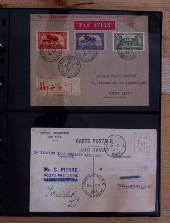 Classeur noir contenant 126 plis avion divers dont Suisse PA2 sur devant de lettre et plusieurs Pro Aero, une majorité des plis concernant l'Afrique