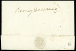 Lettre du Havre à Vannes de décembre 1766. Le destinataire étant parti à Rennes la lettre fut réexpédiée en déboursé avec la mention : "Renvoy de Vannes". TB