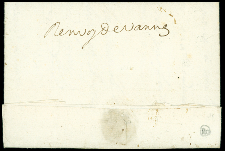 Lettre du Havre à Vannes de décembre 1766. Le destinataire étant parti à Rennes la lettre fut réexpédiée en déboursé avec la mention : "Renvoy de Vannes". TB