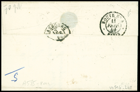 N°3 OBL grille + cursive "54 Grand Champ" + T15 Vannes (1849) sur lettre, ind 23. TB