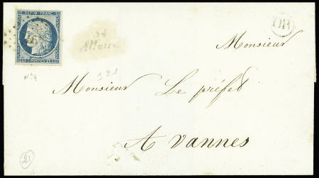 MORBIHAN N°4 OBL PC 46 + cursive "54 Allaire" sur lettre,
