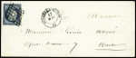 N°4 OBL grille + T15 "Guéméné-s-Scorff" (1851) sur lettre, ind 17. TB