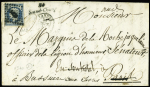 N°10 OBL PC 1429 (frappe empâtée) + cursive "54 Grand Champ" + T15 Vannes (1853) sur lettre, ind 20