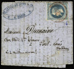 N°29 OBL CAD rouge "Paris (SC)" (30 dec 70) sur lettre par ballon monté avec bon texte pour Port-Louis, arrivée 3 janv 71 'L'armée de la Loire). TB