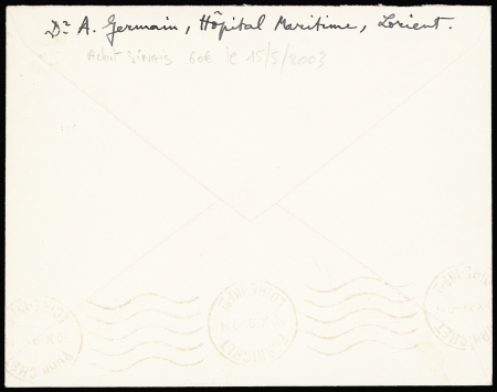 Lettre en franchise avec CAD "Lorient naval" (1939) + cachet noir avec ancre "hopital maritime (Lorient)". TB