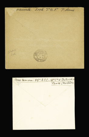 4 lettres 1940 - 1945 : école des marins radios Port-Louis, dépôt de chars 507 Vannes, dépôt de chars de combat et n°652 OBL Pontivy (1945) sur lettre