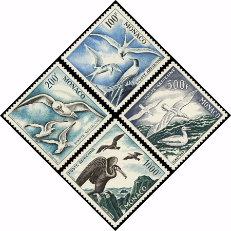 POSTE AERIENNE N°55/58 Série Oiseaux des mers, dentelés