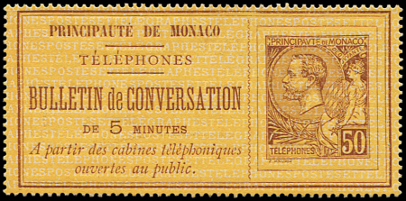 TELEPHONE N°1 50c brun sur jaune, nsg, TB