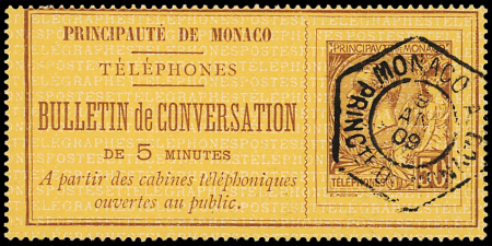 TELEPHONE N°1 50c brun sur jaune, obl., TB