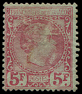 N°10 5f carmin sur vert, Charles III, impression défectueuse, nsg, sinon TB (cote *)