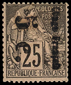 N°4Aa 5c sur 25c noir sur rose, surcharge VERTICALE,