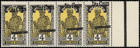 N°89 4c noir et jaune, BANDE de 5, surcharge en biais, bdf, neuf **, TB
