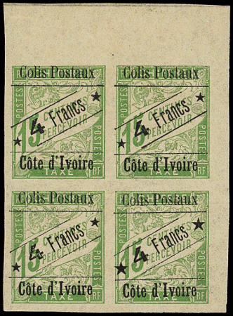 COLIS POSTAUX N°9 4f s. 15c vert, BLOC de 4 cdf, un