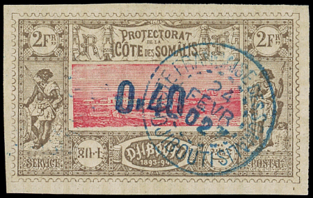 N°25 0,40 sur 2f. brun-gris et rose, obl. càd Djibouti 24/2/02, TB