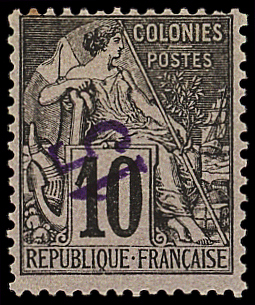 N°3a 15 s. 10c noir s. lilas, surch. RENVERSEE, neuf *, TB