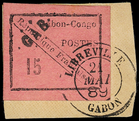 N°14 15c noir sur rose, obl. s. fragt, TTB